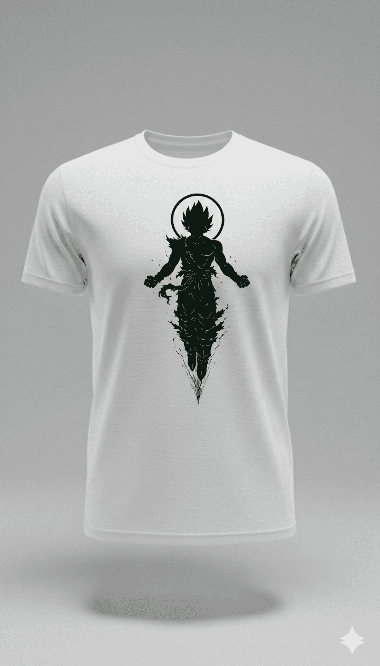Ascended Warrior – Minimalist Silhouette Art of Goku White T-Shirt Ascended Warrior – Minimalist Silhouette Art of Goku White T-Shirt